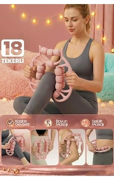 Kas Gevşetici Masaj Aleti 18 Tekerlekli Lenf Drenaj Rulosu Bacak Kol Selülit Önleyici Pembe