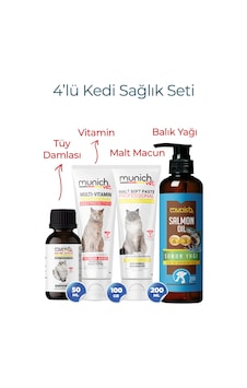 Munich Vet Kedi Seti 4lü Biotine Plus, Balık Yağı, Malt, Vitamin Munich Vet Kedi Seti 4lü Biotine Plus, Balık Yağı, Malt, Vitamin
