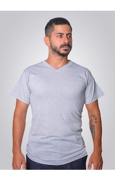 Lukitus Pamuklu V Yaka Kısa Kol Erkek T-shirt Gri Lukitus Pamuklu V Yaka Kısa Kol Erkek T-shirt Gri