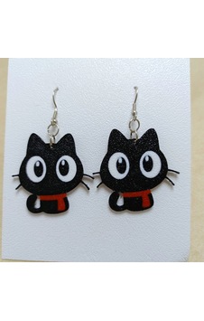 Kırmızı Atkılı Siyah Kedi Küpe çok renkli Kırmızı Atkılı Siyah Kedi Küpe çok renkli