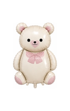Teddy Ayıcık Balon Pembe Papyonlu Folyo Balon Krem Teddy Ayıcık Balon Pembe Papyonlu Folyo Balon Krem