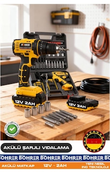 Böhrer Ba011144 Alman Designe Ba011144 Full Set 12v Yeni Nesil Şarjlı Matkap Akülü Vidalama Matkap - Çift Batarya Böhrer Ba011144 Alman Designe Ba011144 Full Set 12v Yeni Nesil Şarjlı Matkap Akülü Vidalama Matkap - Çift Batarya