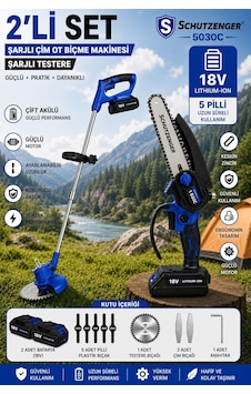 Schutzenger 5030C Şarjlı Ot Çim Biçme Tırpanı Ve Şarjlı Dal Budama Kesme Zinçirli Testere 15cm Pala Çift Akülü Mavi Schutzenger 5030C Şarjlı Ot Çim Biçme Tırpanı Ve Şarjlı Dal Budama Kesme Zinçirli Testere 15cm Pala Çift Akülü Mavi