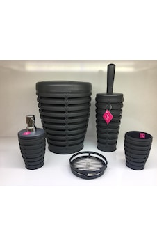 Primanova Palm 5 Parça Yuvarlak Çöp Kovalı Banyo Seti Antrast Gri Primanova Palm 5 Parça Yuvarlak Çöp Kovalı Banyo Seti Antrast Gri