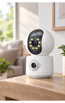 2 Adet Çift Lensli İç Mekan Wi-fi Kamera 2 Mp + 2 Mp Çift Lens, 2.4 Ghz Kablosuz Ev Ofis Bebek İzleme, Dual Lens Camera Sarı