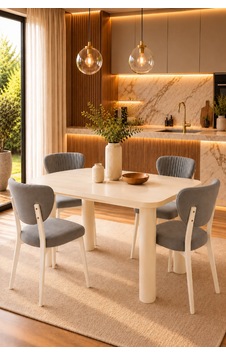 4'lü Mutfak Salon Sandalyesi Modern Gri Kumaş Beyaz Ayak Elma Sandalye 4'lü Mutfak Salon Sandalyesi Modern Gri Kumaş Beyaz Ayak Elma Sandalye