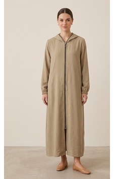 Stormwear Kapüşonlu Fermuarlı Uzun Tesettür Kap Bej
