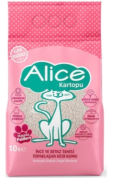 Alice Kartopu Pudra Kokulu İnce ve Beyaz Taneli Topaklaşan Kedi Kumu 10 L