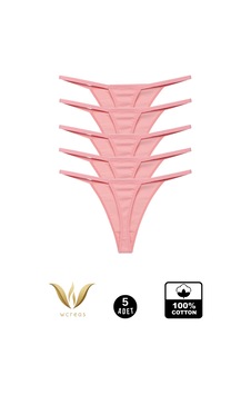 Wcreas Kadın İpli Tanga, Pamuklu Yumuşak Kumaş G-string Tanga 5'li Paket Somon Somon Wcreas Kadın İpli Tanga, Pamuklu Yumuşak Kumaş G-string Tanga 5'li Paket Somon Somon