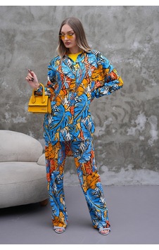 Polologin Butik Turuncu Mavi Yaprak Desenli Takım Çok Renkli Polologin Butik Turuncu Mavi Yaprak Desenli Takım Çok Renkli