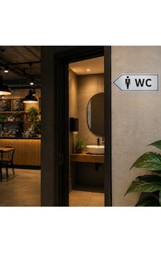 Wc Yön Tabelası Metal Levha 20x10 Cm Gümüş Renk Tuvalet Yönlendirme Levhası Sol Ok Bay