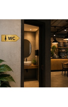 Wc Yön Tabelası Metal Levha 20x10 Cm Gold Renk Tuvalet Yönlendirme Levhası Sağ Ok Bayan