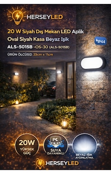 20 W Siyah Dış Mekan Led Aplik Oval Siyah Kasa Beyaz Işık Als-5015b Ip44 Beyaz 20 W Siyah Dış Mekan Led Aplik Oval Siyah Kasa Beyaz Işık Als-5015b Ip44 Beyaz