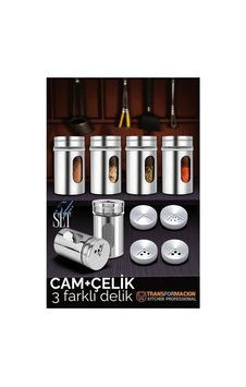 Cam+çelik Tuzluk Biberlik Karabiberlik 3 Farklı Delikli 5 Li Set 721945 Metalik Cam+çelik Tuzluk Biberlik Karabiberlik 3 Farklı Delikli 5 Li Set 721945 Metalik