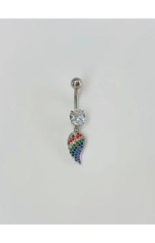 Çok Renkli Melek Kanadı Sallantılı Göbek Piercing Çok Renkli Melek Kanadı Sallantılı Göbek Piercing