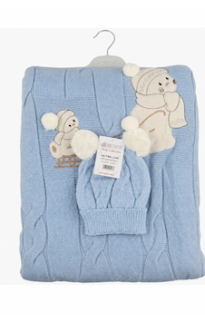 Recos Ultra Lüx Triko Örgü İçi Welsoft Bebek Battaniyesi + Bere Mavi Recos Ultra Lüx Triko Örgü İçi Welsoft Bebek Battaniyesi + Bere Mavi