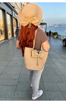 Kaan Home Kurdeleli Plaj Havuz Çanta Ve Şapka Seti Çok Amaçlı Yıkanabilir Dekoratif Çanta Ve Şapka Çok Renkli
