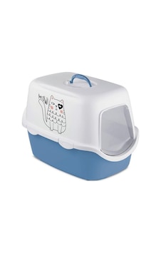 Stefanplast Griffe Baskılı Kapalı Kedi Tuvaleti Mavi/beyaz Stefanplast Griffe Baskılı Kapalı Kedi Tuvaleti Mavi/beyaz