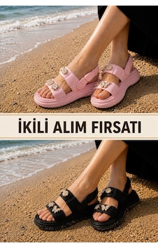 Papucumun Dünyası Kadın Eva Cross Terlik Rahat Hafif Konforlu Terleme Yapmaz Sandalet Pembe - Siyah Papucumun Dünyası Kadın Eva Cross Terlik Rahat Hafif Konforlu Terleme Yapmaz Sandalet Pembe - Siyah