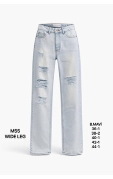 Miss Poem Kadın Buz Mavi Yırtık Detaylı Wide Leg Jean Pantolon Miss Poem Kadın Buz Mavi Yırtık Detaylı Wide Leg Jean Pantolon