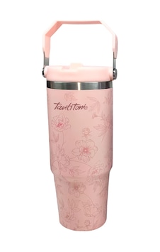 Tnt-gıng V200desap-açık Pembe Desenli Paslanmaz Çelik Tutmalı Pipetli Termos Bardak 900ml