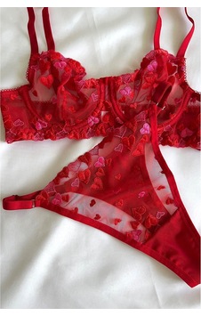 Loniswear Kırmızı Kalpli Balenli Sütyen Takım Kırmızı - 580431456 Kırmızı