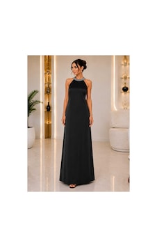 Gül&can Butik Saten Elbise Şık Gece Elbisesi Siyah
