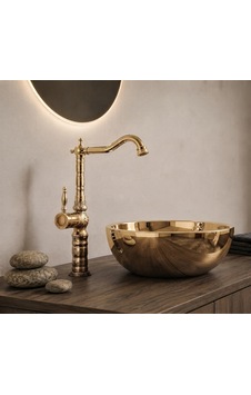 Gold Desenli Rustik Çanak Lavabo Bataryası Altın - Gold Gold Desenli Rustik Çanak Lavabo Bataryası Altın - Gold