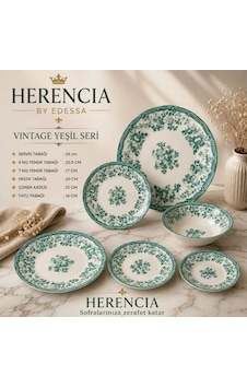 Herencia Vintage Yeşil Seri Porselen Sofra Takımı Beyaz Herencia Vintage Yeşil Seri Porselen Sofra Takımı Beyaz