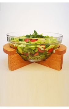 Ahşap Kayın Ağacı Standlı Cam Salata Kasesi Ahşap Kayın Ağacı Standlı Cam Salata Kasesi