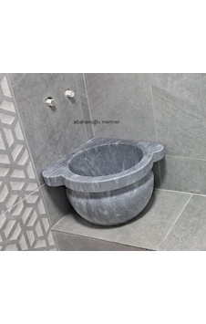 Mermer Banyo Seti Banyo Kurnası Gri - Siyah