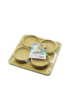 İbico İ22-264 Kase Seti D: 2cm Tepsi 22x22cm Çerezlik Çap: 8.5cm 4 Adet Tepsili Lokumluk Ahşap Bambu