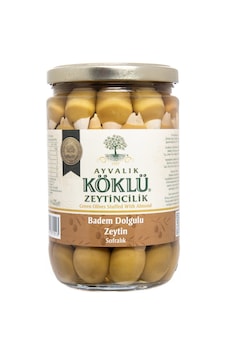 Ayvalık Köklü Zeytincilik Badem Dolgulu Yeşil Zeytin Cam 400 G