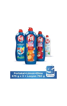 Pril Limon + Portakal + Elma Kokulu Sıvı Bulaşık Deterjanı 3 x 675 ML + Aloe Vera Losyon 750 ML Pril Limon + Portakal + Elma Kokulu Sıvı Bulaşık Deterjanı 3 x 675 ML + Aloe Vera Losyon 750 ML