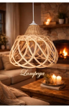 Lampega Rattan Bambu Hasır Avize Altın
