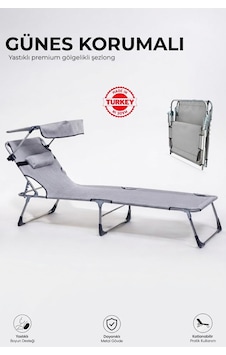 Ecm Proger Gölgelikli Katlanabilir Şezlong, Havuz, Bahçe Ve Teras İçin, Yastıklı, Gri, Modern Stil Ecm Proger Gölgelikli Katlanabilir Şezlong, Havuz, Bahçe Ve Teras İçin, Yastıklı, Gri, Modern Stil