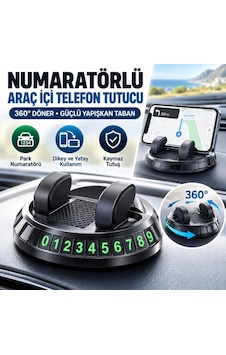 Ers Numaratörlü Güçlü Yapışkanlı 360 Derece Dönebilen Su Geçirmez Araç İçi Telefon Tutucu Plastik Aparat