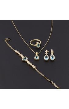 925 Ayar Gümüş Damla Desen Aqua Zarif Gold Set 925 Ayar Gümüş Damla Desen Aqua Zarif Gold Set