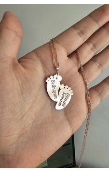 925 Ayar Gümüş Rose Altın Kaplama İsimli Ayak Figürlü Kolye Rose Gold 925 Ayar Gümüş Rose Altın Kaplama İsimli Ayak Figürlü Kolye Rose Gold