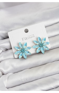 Buz Mavisi Renk Kristal Taşlı Lotus Çiçek Model Kadın Küpe Altın - Çok Renkli Buz Mavisi Renk Kristal Taşlı Lotus Çiçek Model Kadın Küpe Altın - Çok Renkli