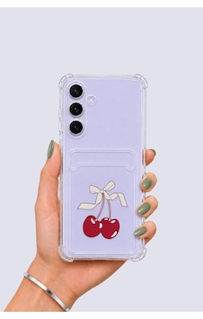 Samsung Uyumlu Galaxy S25 Fe Kartlıklı Kiraz Desenli Kılıf Şeffaf Samsung Uyumlu Galaxy S25 Fe Kartlıklı Kiraz Desenli Kılıf Şeffaf