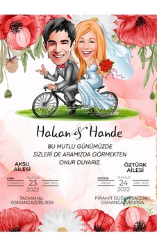 Bk Gift Kişiye Özel Karikatürlü Bitmeyen Düğün Davetiyesi Model 14