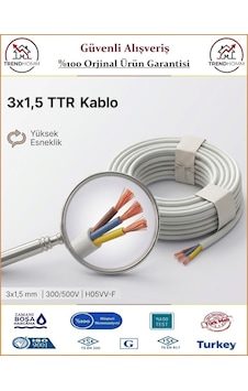 Trendhomm 3x1,5 Ttr Elektrik Kablosu - Uzatma Ara Kablo - 50 Metre