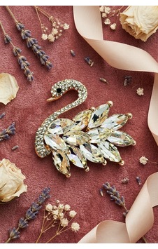 Şeffaf Kristal Taşlı Kuğu Broş Rose Gold Renk Zirkon Taşlı Gelin Yaka İğnesi Çok renkli Şeffaf Kristal Taşlı Kuğu Broş Rose Gold Renk Zirkon Taşlı Gelin Yaka İğnesi Çok renkli