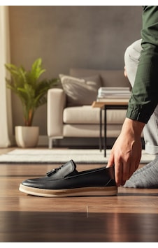 Enoch Hakiki Deri Siyah Püskül Detaylı Ve Kontrast Tabanlı Erkek Loafer Siyah Enoch Hakiki Deri Siyah Püskül Detaylı Ve Kontrast Tabanlı Erkek Loafer Siyah