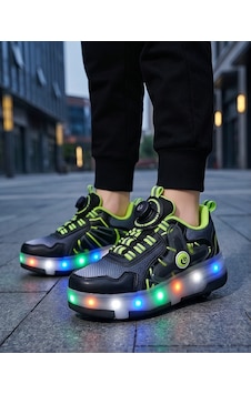 2256-n-drops Led Işıklı Çift Tekerlekli Akıllı Bağcıklı Unisex Çocuk Patenli Ayakkabı Siyah - Yeşil 2256-n-drops Led Işıklı Çift Tekerlekli Akıllı Bağcıklı Unisex Çocuk Patenli Ayakkabı Siyah - Yeşil