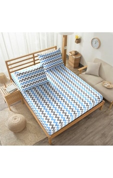 Ara Ölçü 120X200 Lastikli Çarşaf Takımı - Mavi Zikzak Desenli Ara Ölçü 120X200 Lastikli Çarşaf Takımı - Mavi Zikzak Desenli