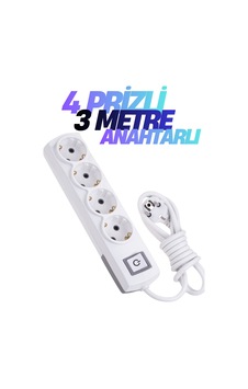 Klc 4'lü Grup Priz 3 Metre Anahtarlı Topraklı Çocuk Korumalı Uzatma Kablosu Seyyar Kablo 4lü Priz 3 m Klc 4'lü Grup Priz 3 Metre Anahtarlı Topraklı Çocuk Korumalı Uzatma Kablosu Seyyar Kablo 4lü Priz 3 m