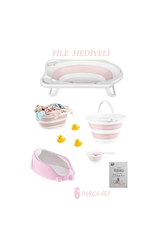 6'lı Bebek Küvet Set Fileli Cm-6 Parça Bebe Setı Katlanır Pembe 6'lı Bebek Küvet Set Fileli Cm-6 Parça Bebe Setı Katlanır Pembe
