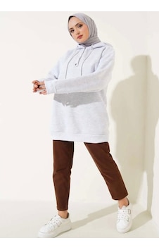 Lovie Moda Kadın Yarım Pat Düğmeli Sweatshirt Gri